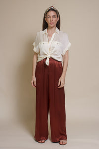 Frnch satin Palmina Pants, in marron glace.
