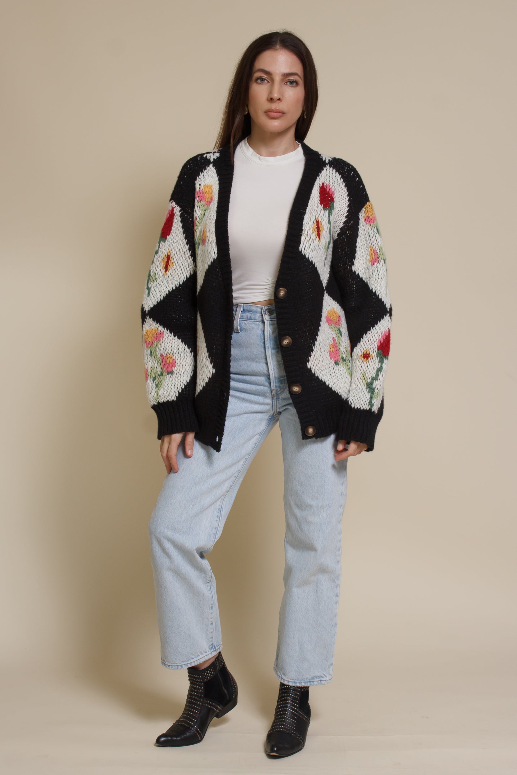 Bailey Rose Diamond Floral Cardigan-Black – Franklin Sunset