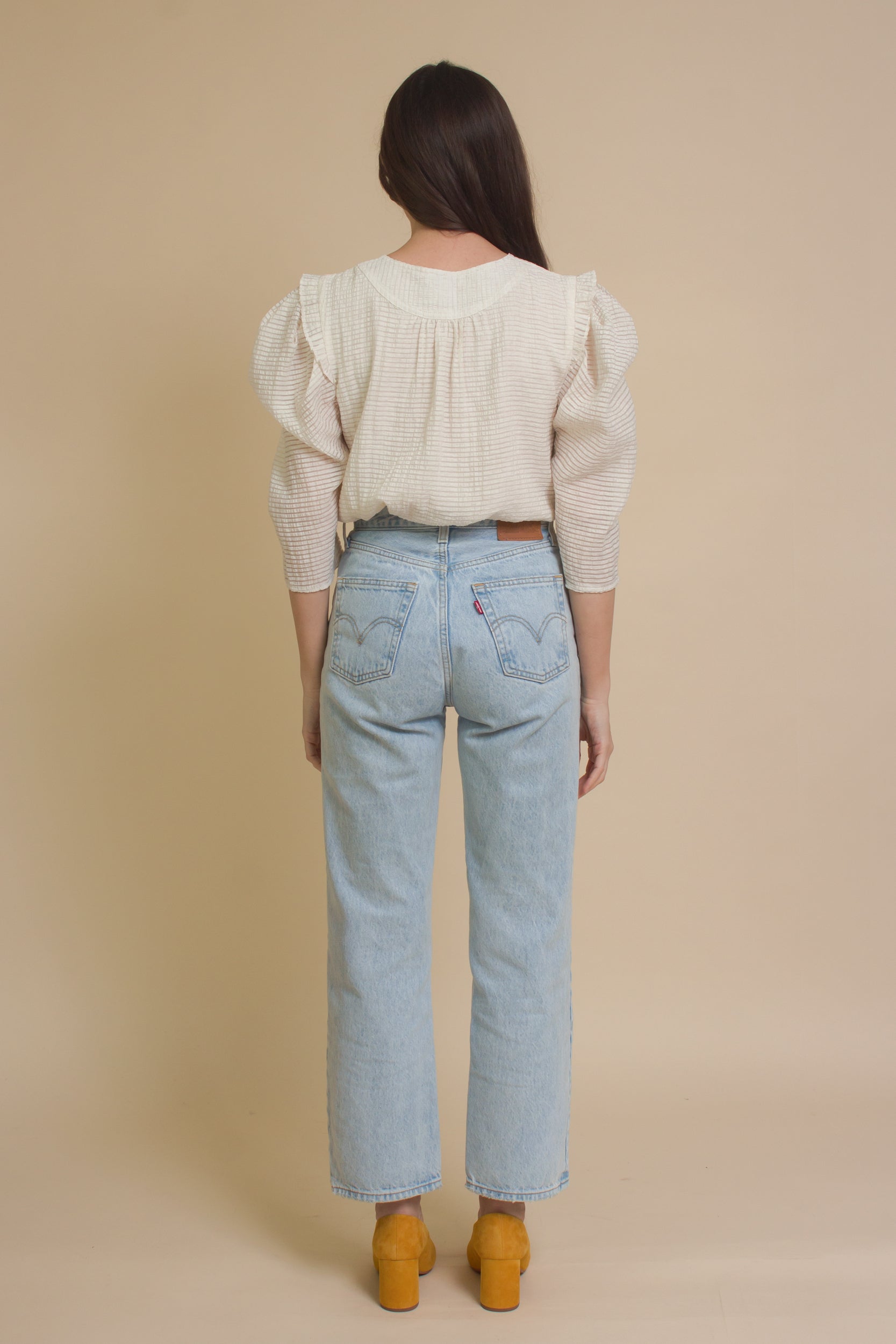 Current Air textured puff sleeve blouse, in off white.