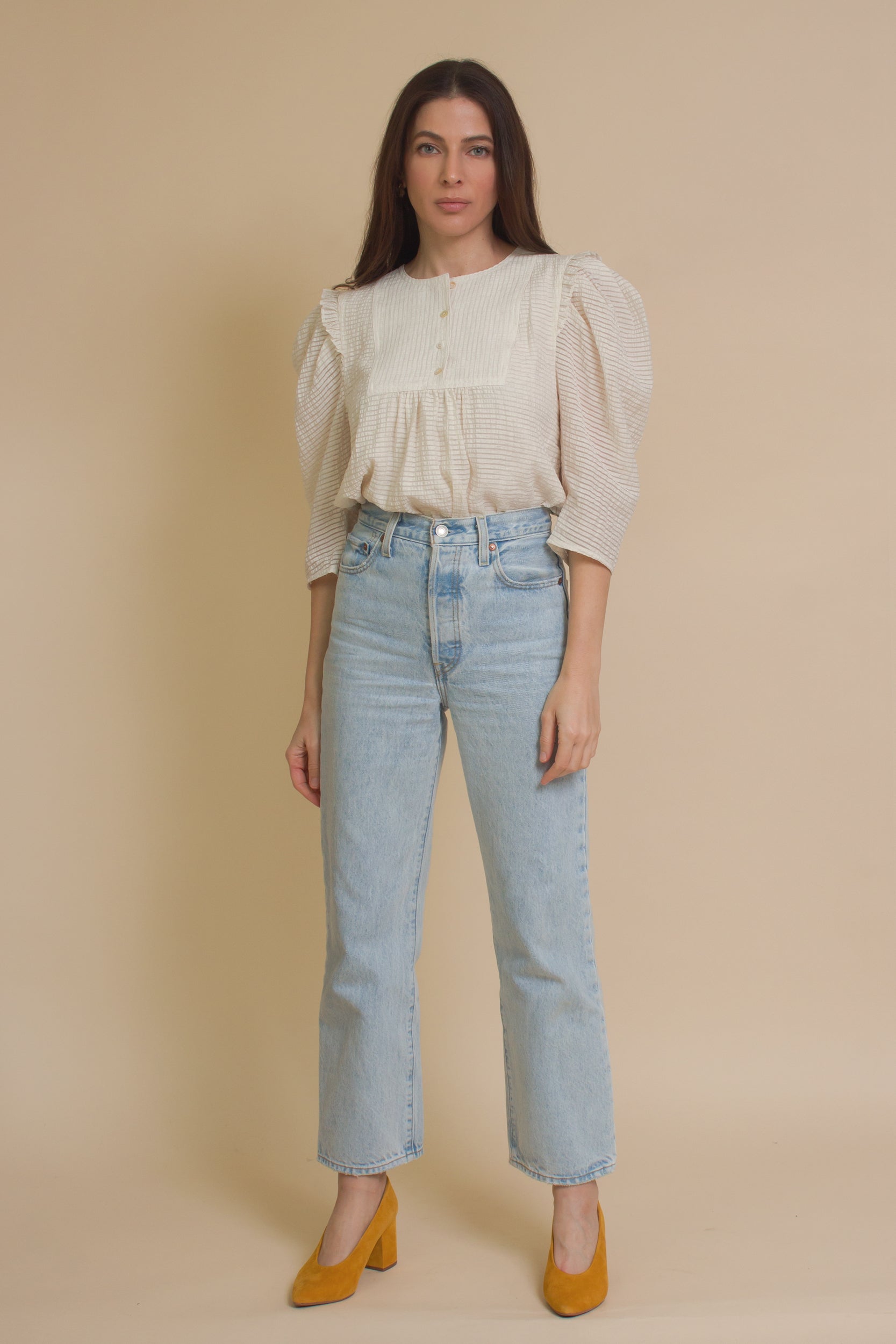 Current Air textured puff sleeve blouse, in off white.