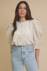 Current Air textured puff sleeve blouse, in off white.