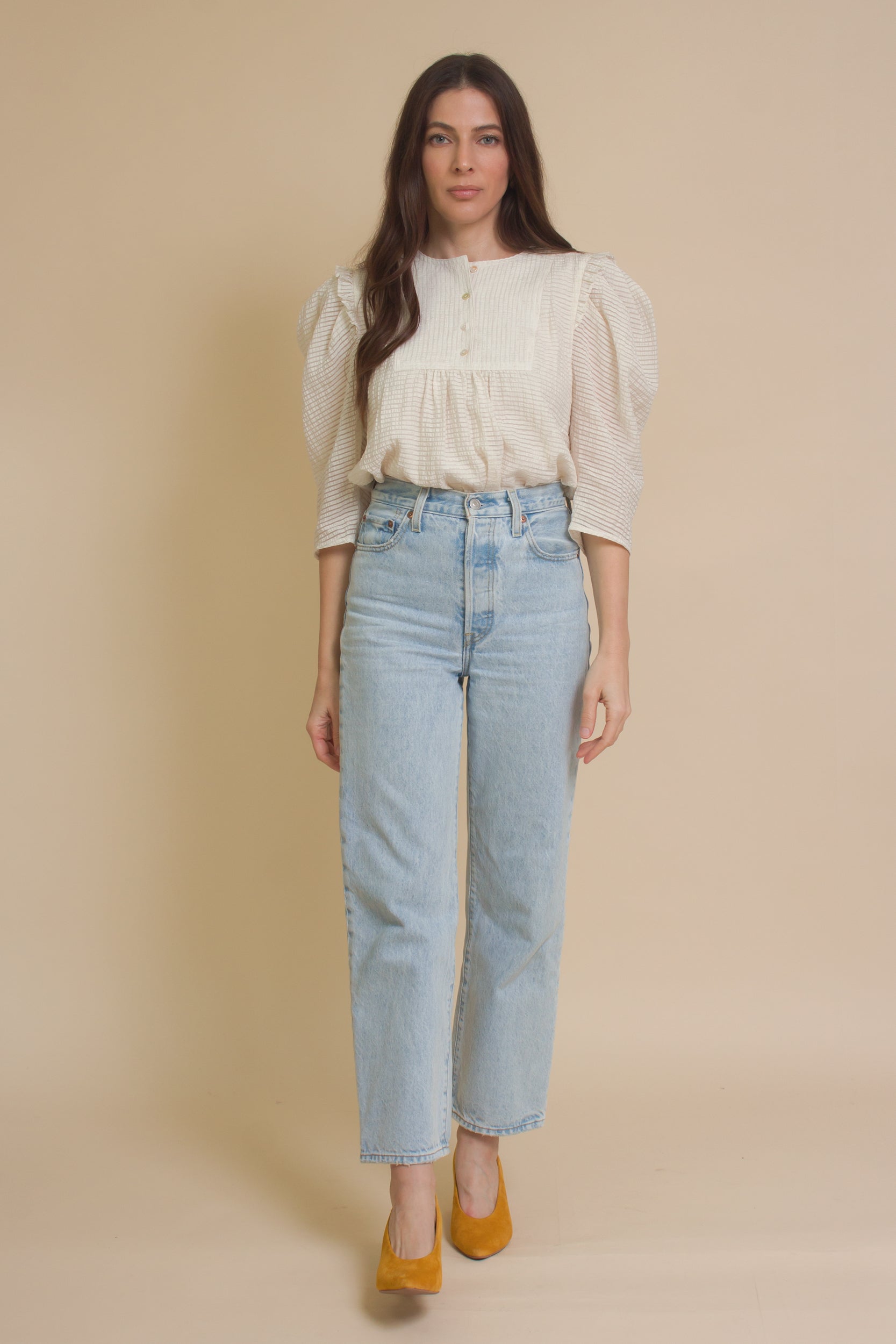 Current Air textured puff sleeve blouse, in off white.