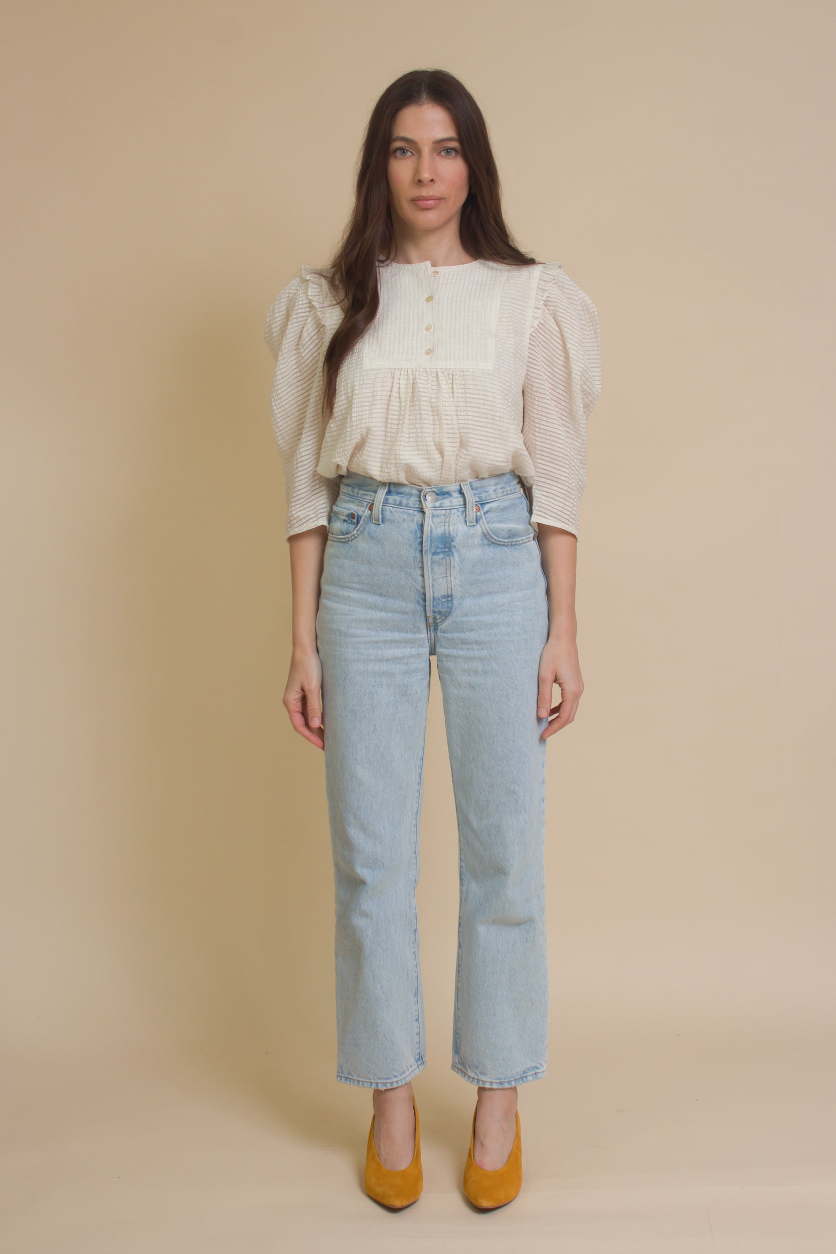 Current Air textured puff sleeve blouse, in off white.