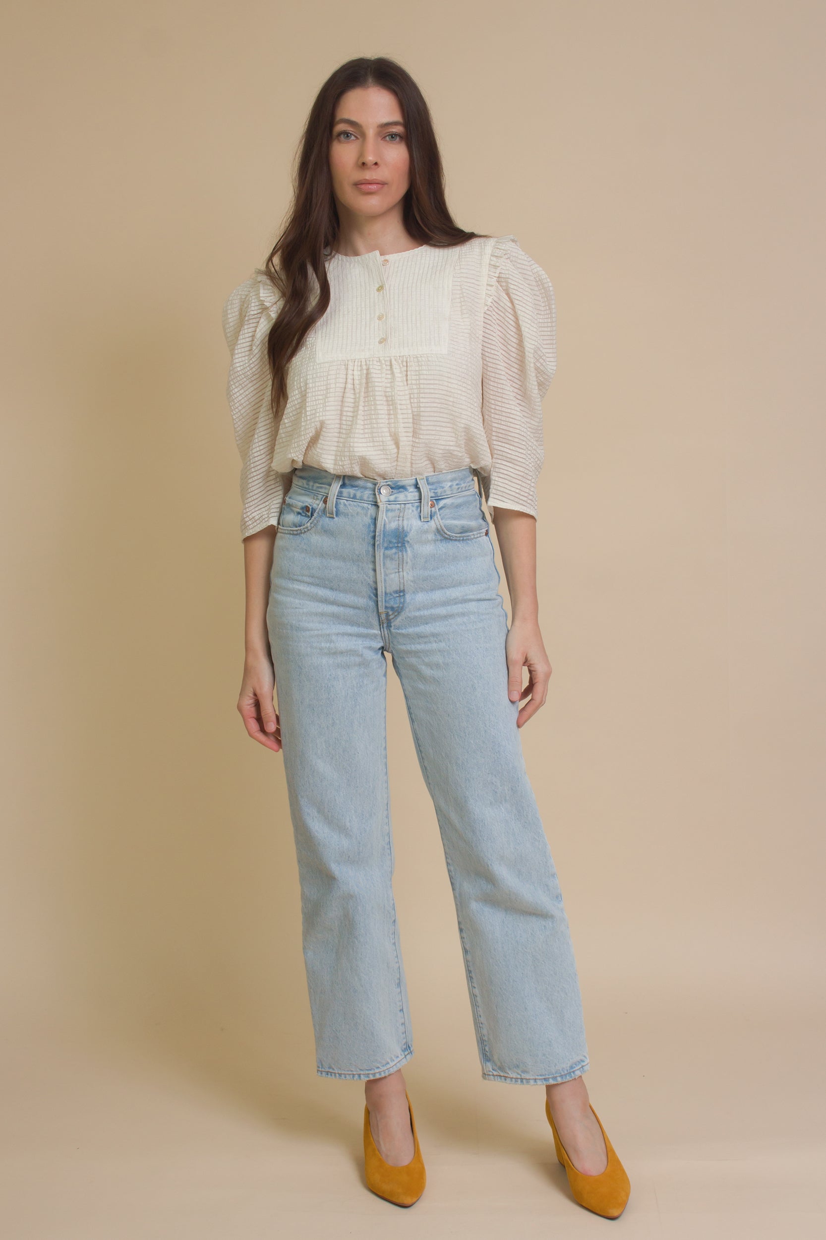Current Air textured puff sleeve blouse, in off white.