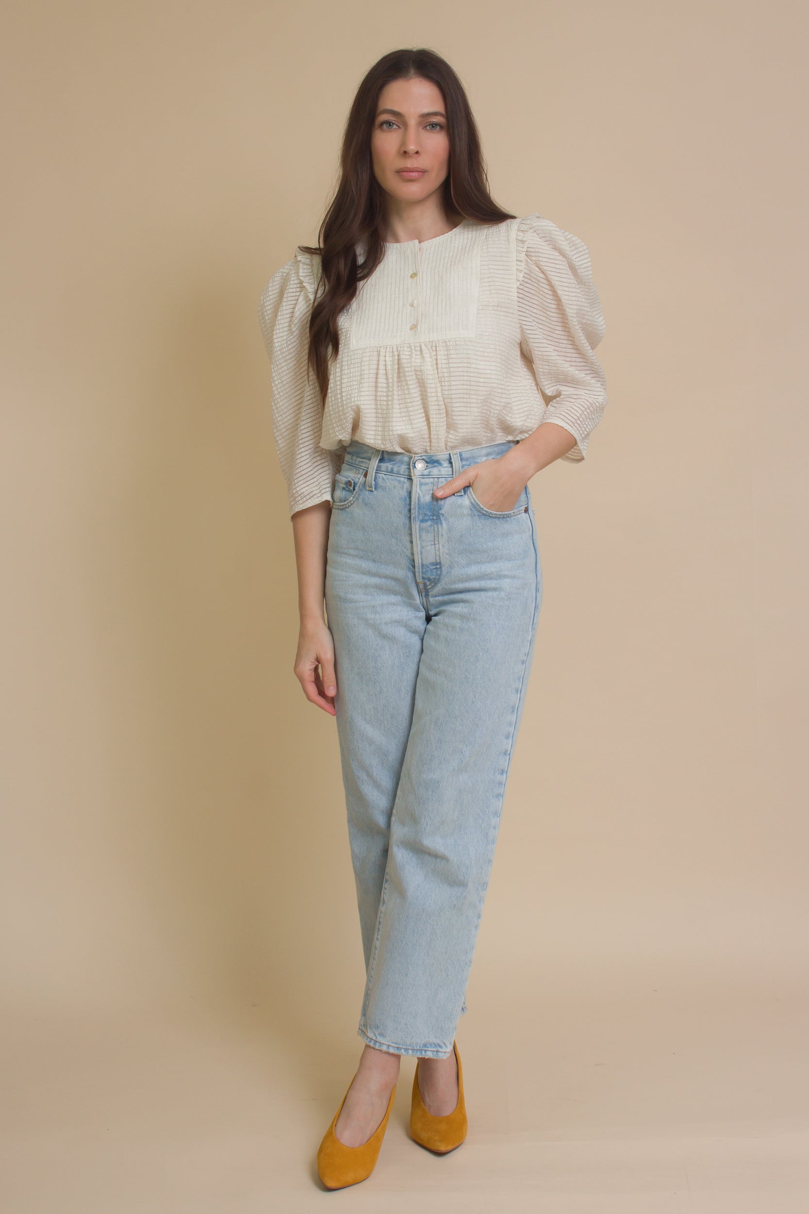 Current Air textured puff sleeve blouse, in off white.