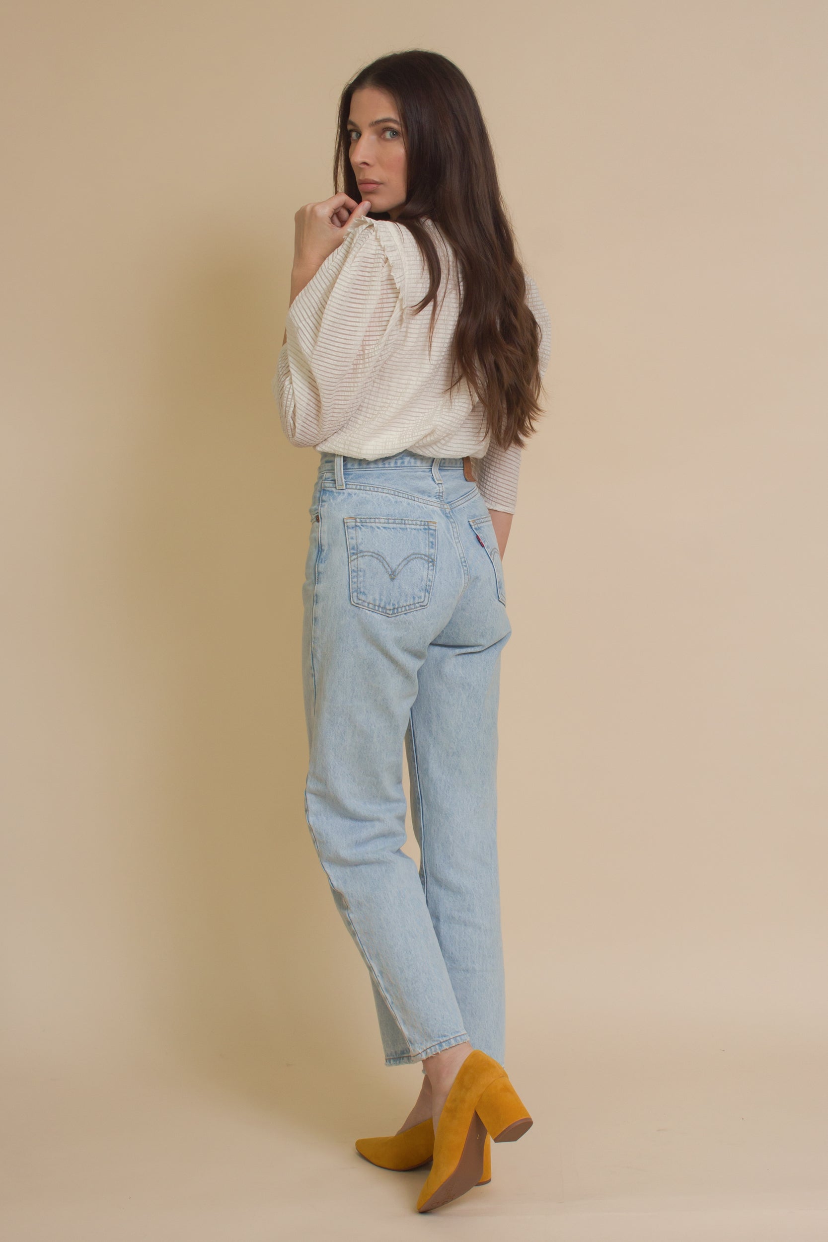 Current Air textured puff sleeve blouse, in off white.