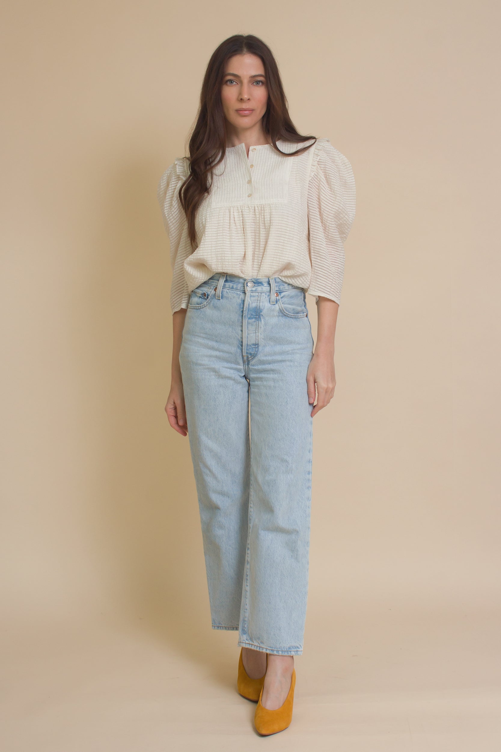 Current Air textured puff sleeve blouse, in off white.