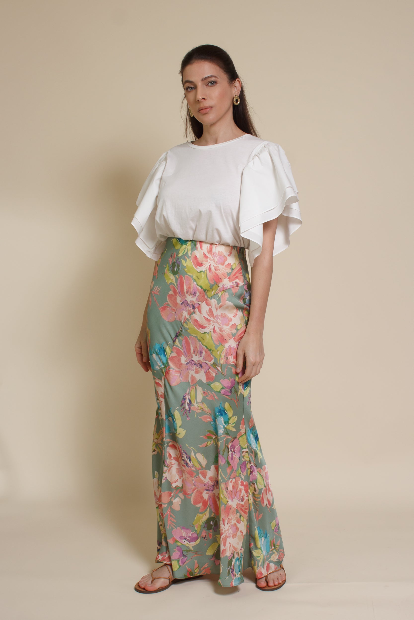 Emory Park floral mermaid maxi skirt, in sage floral.