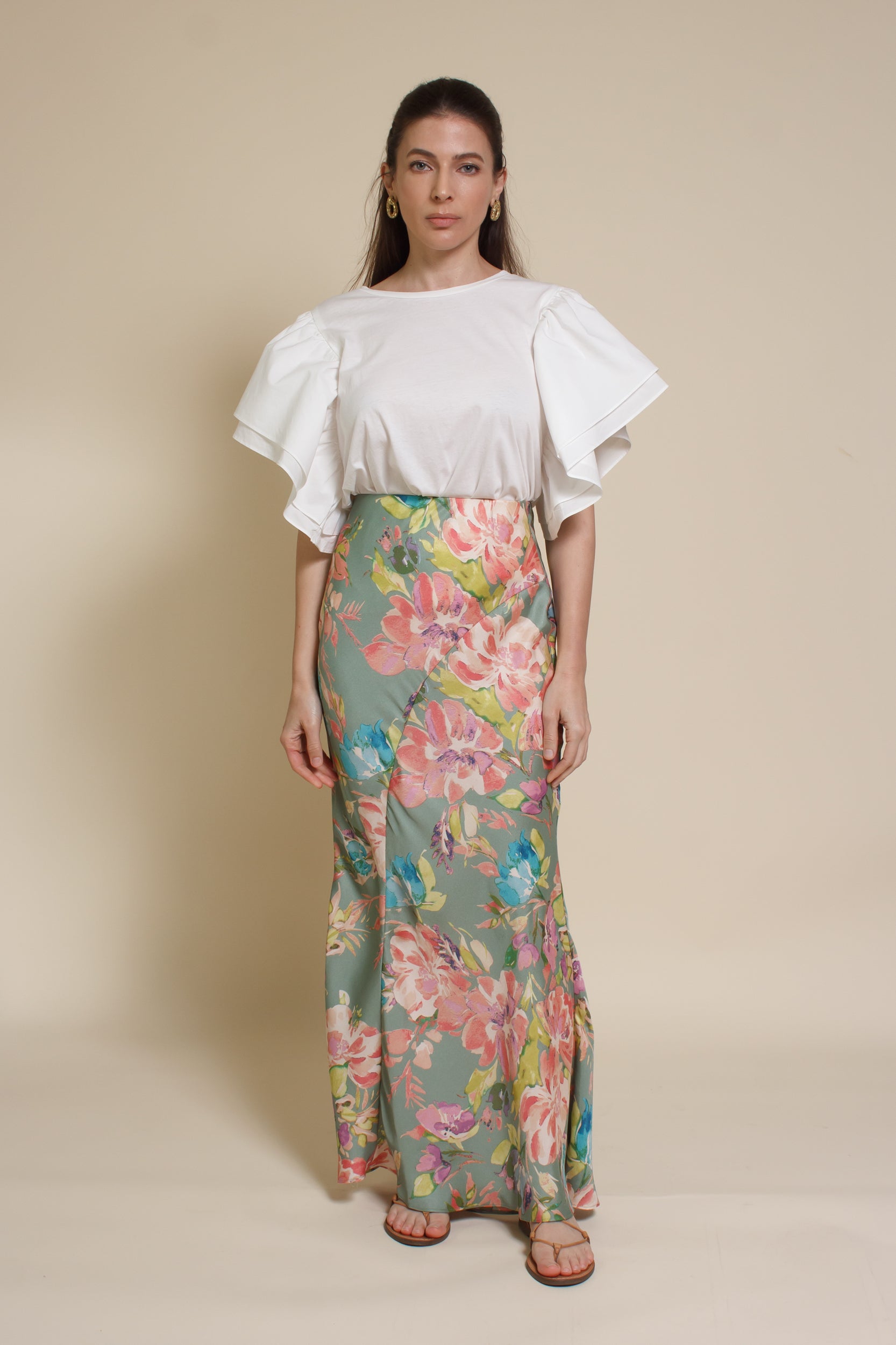 Emory Park floral mermaid maxi skirt, in sage floral.