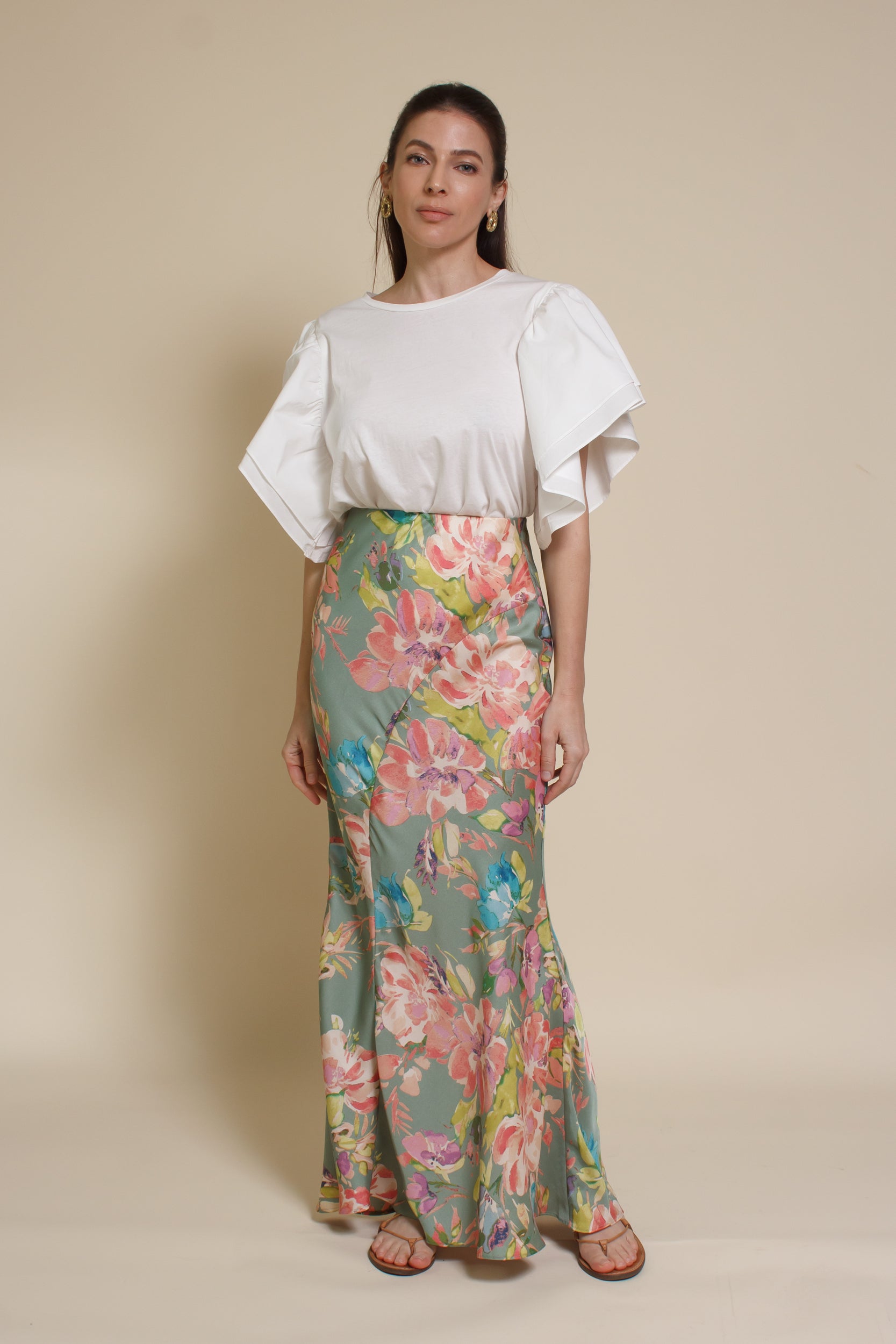 Emory Park floral mermaid maxi skirt, in sage floral.