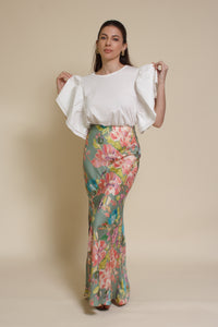 Emory Park floral mermaid maxi skirt, in sage floral.
