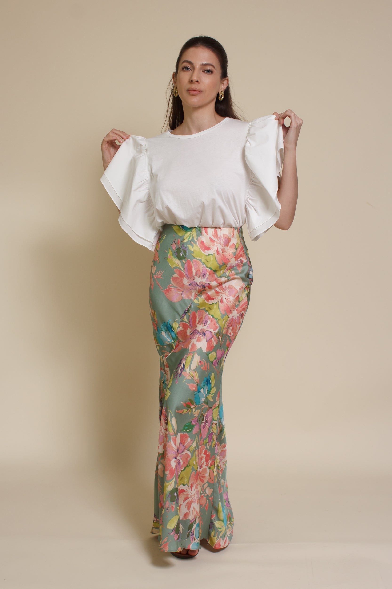 Emory Park floral mermaid maxi skirt, in sage floral.