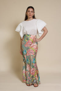 Emory Park floral mermaid maxi skirt, in sage floral.