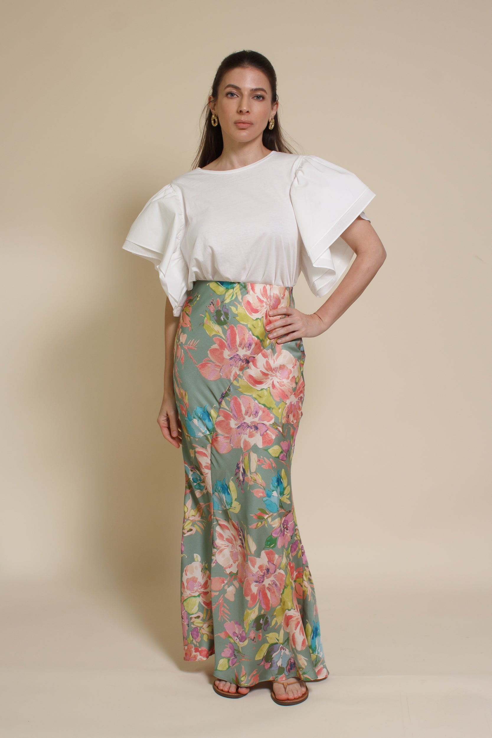 Emory Park floral mermaid maxi skirt, in sage floral.