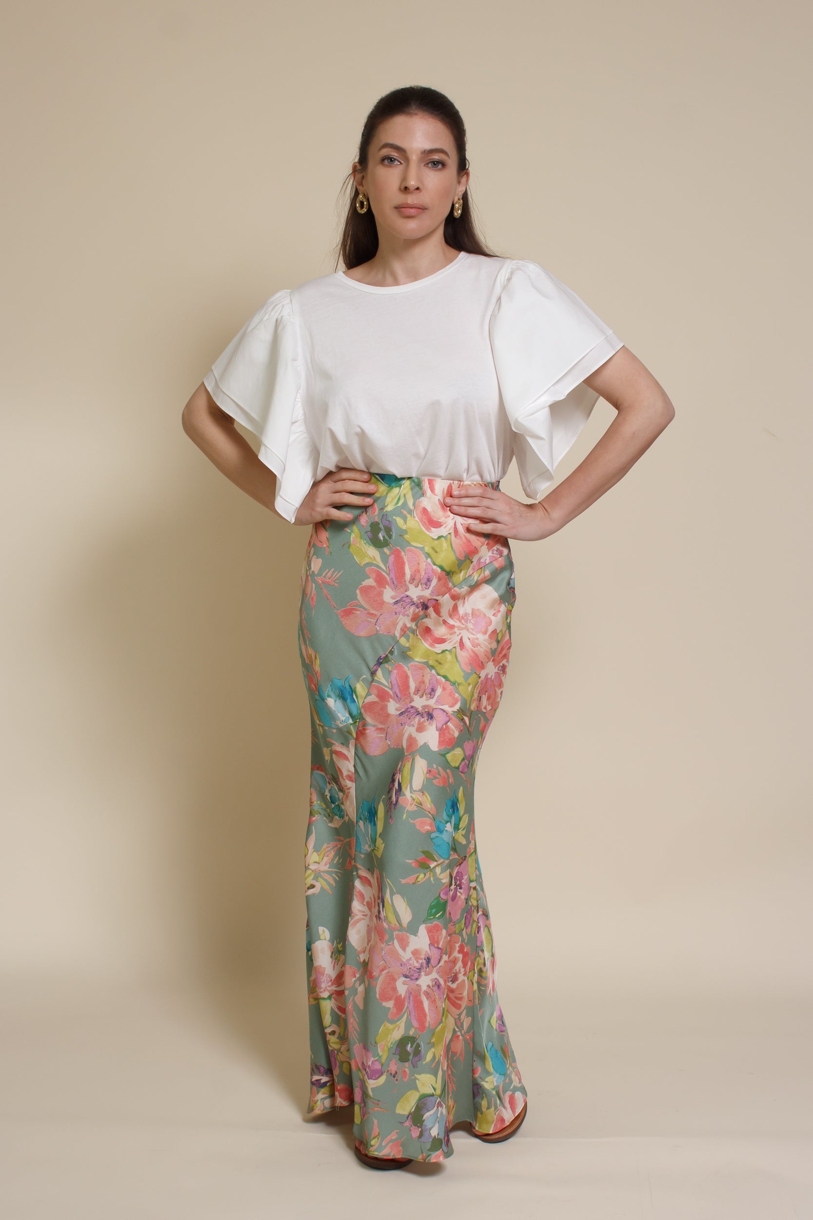Emory Park floral mermaid maxi skirt, in sage floral.