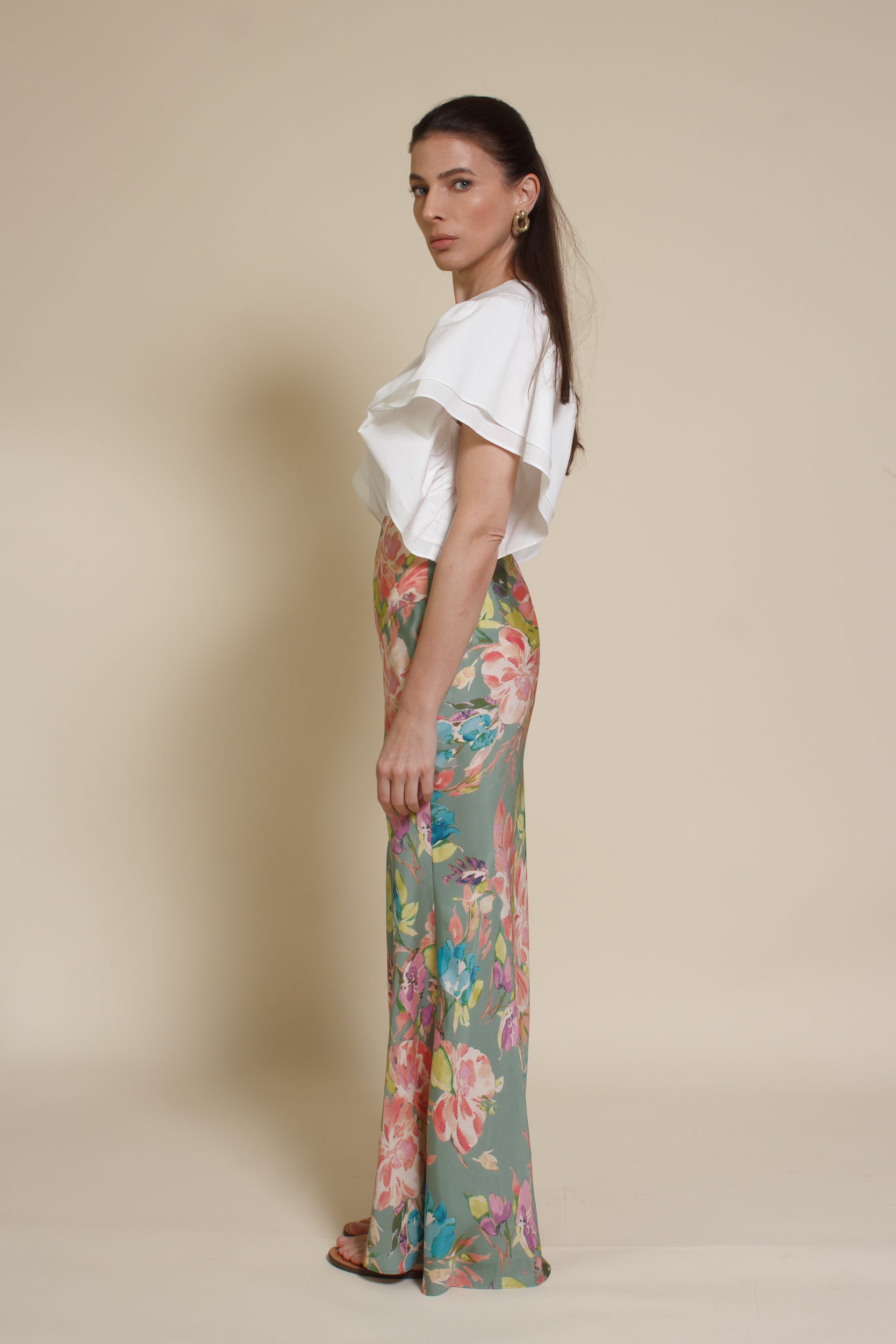 Emory Park floral mermaid maxi skirt, in sage floral.