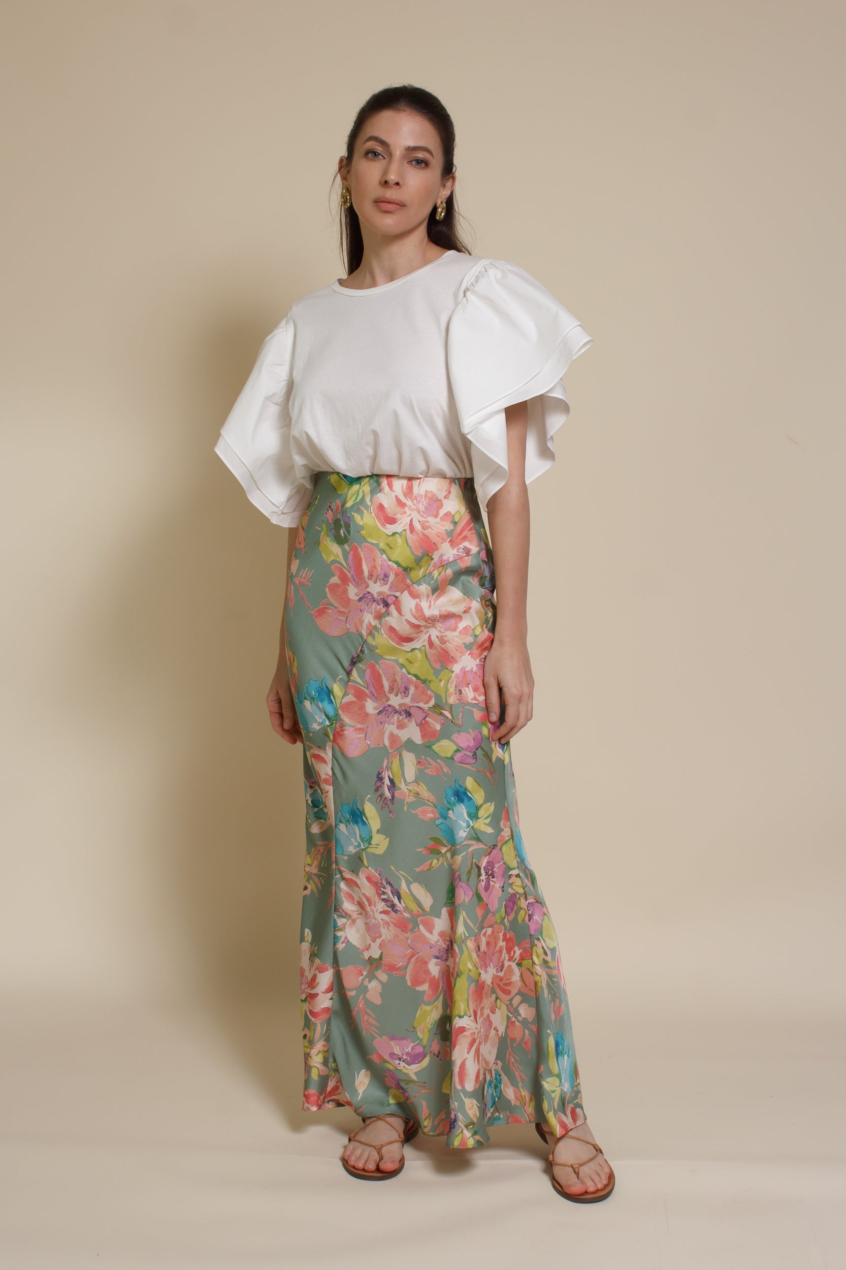 Emory Park floral mermaid maxi skirt, in sage floral.