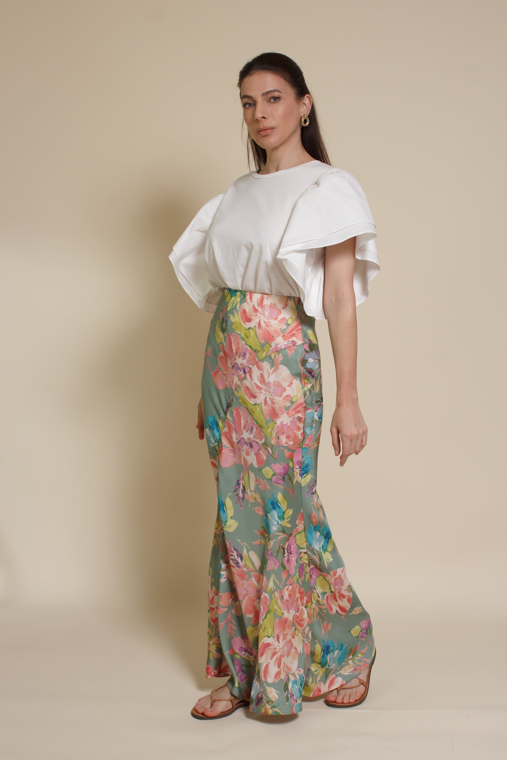 Emory Park floral mermaid maxi skirt, in sage floral.