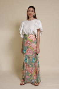 Emory Park floral mermaid maxi skirt, in sage floral.