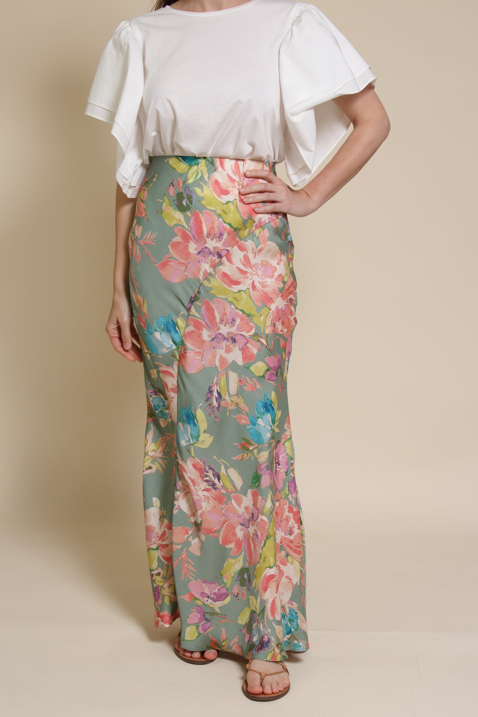 Emory Park floral mermaid maxi skirt, in sage floral.