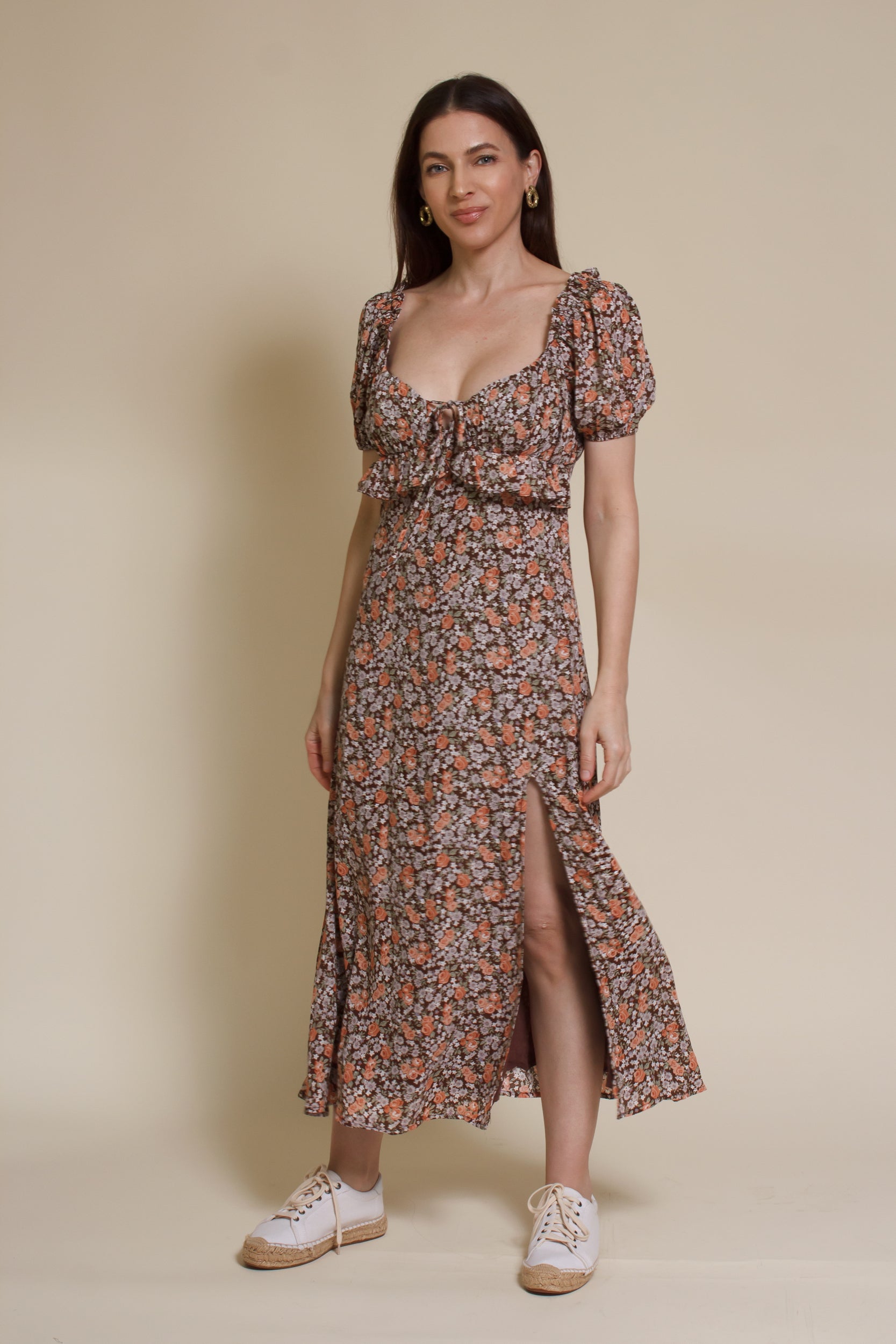 Emory Park Macie Midi Dress, in brown floral.