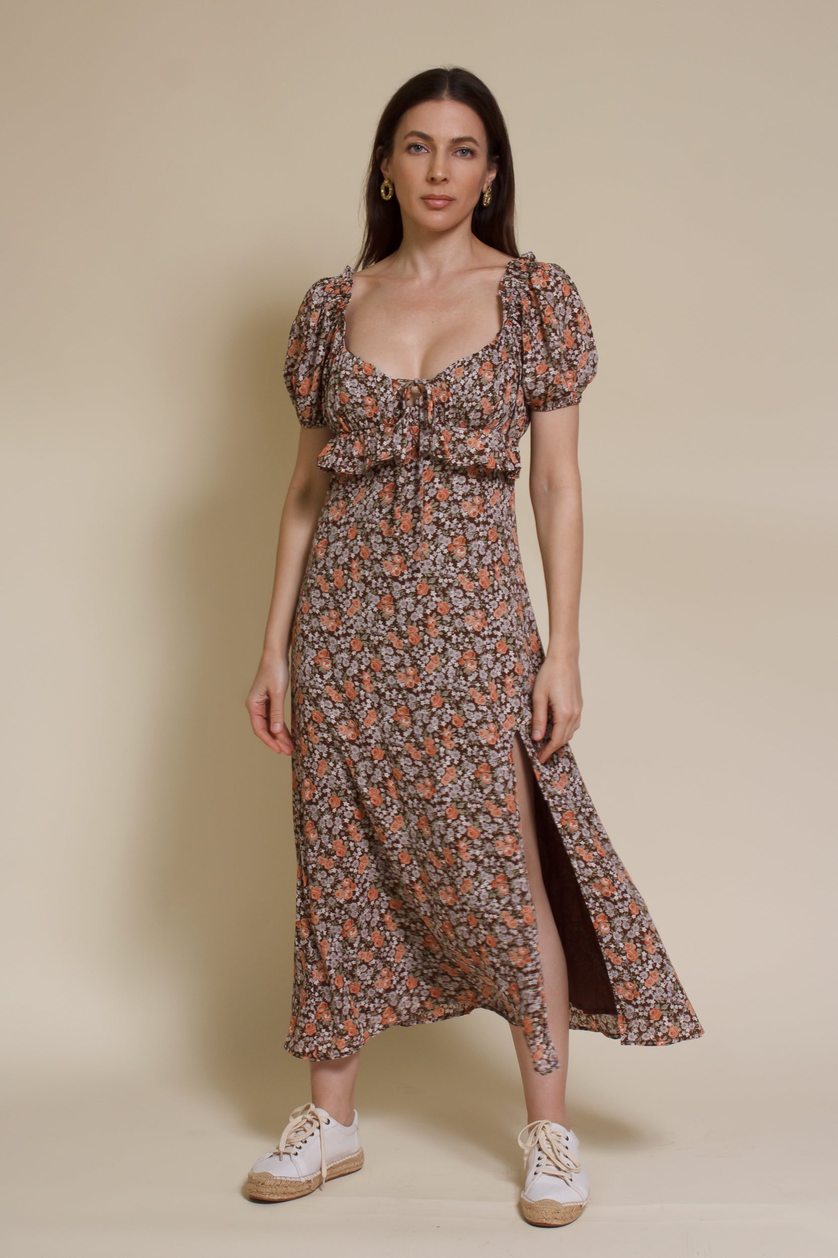 Emory Park Macie Midi Dress, in brown floral.