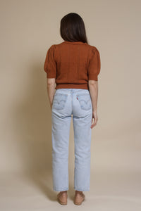 Endless Blue eyelet short sleeve cardigan, in gingerbread.