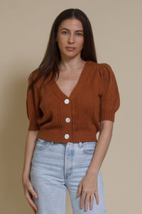 Endless Blue eyelet short sleeve cardigan, in gingerbread.