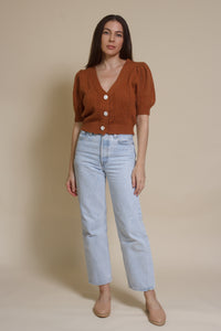 Endless Blue eyelet short sleeve cardigan, in gingerbread.