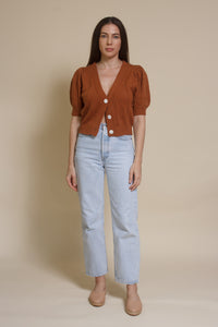 Endless Blue eyelet short sleeve cardigan, in gingerbread.