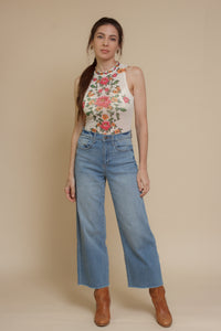 Floral mesh bodysuit, in cream.
