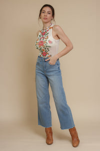 Floral mesh bodysuit, in cream.