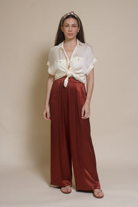 Frnch satin Palmina Pants, in marron glace.