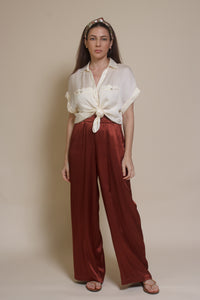 Frnch satin Palmina Pants, in marron glace.
