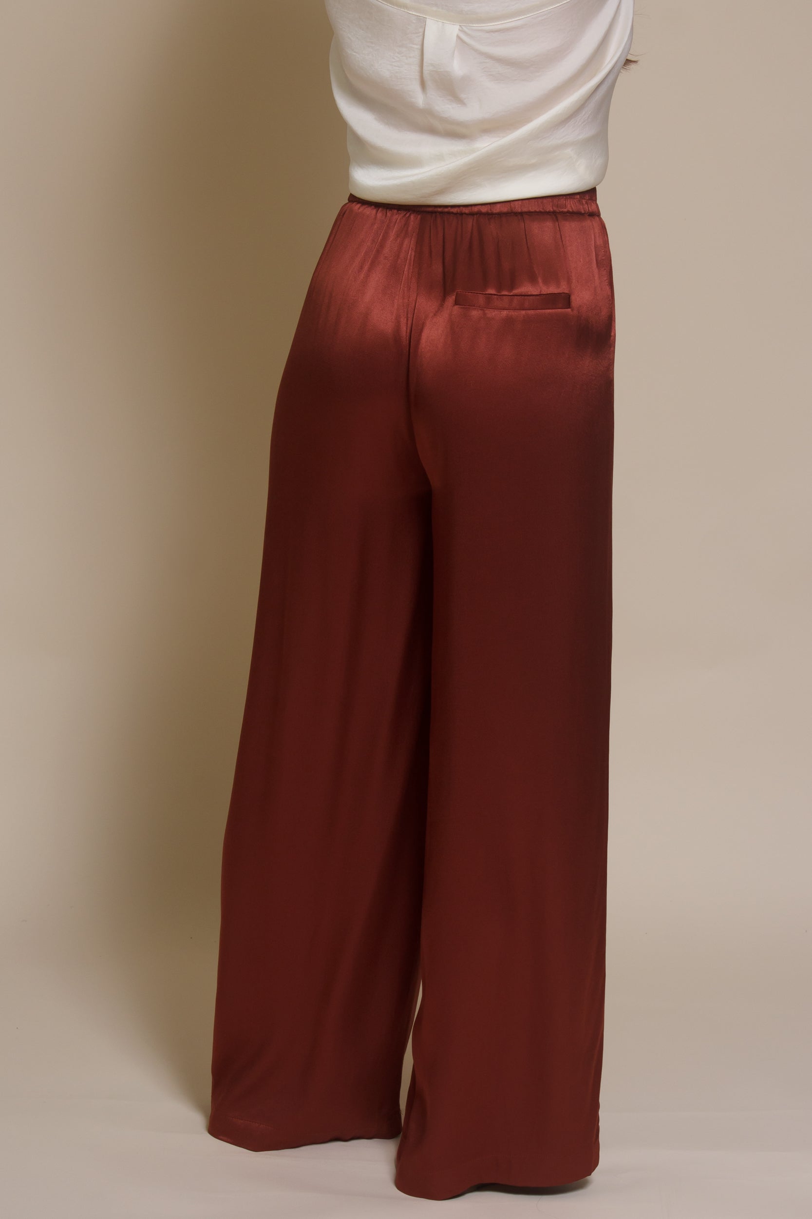 Frnch satin Palmina Pants, in marron glace.