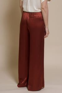 Frnch satin Palmina Pants, in marron glace.