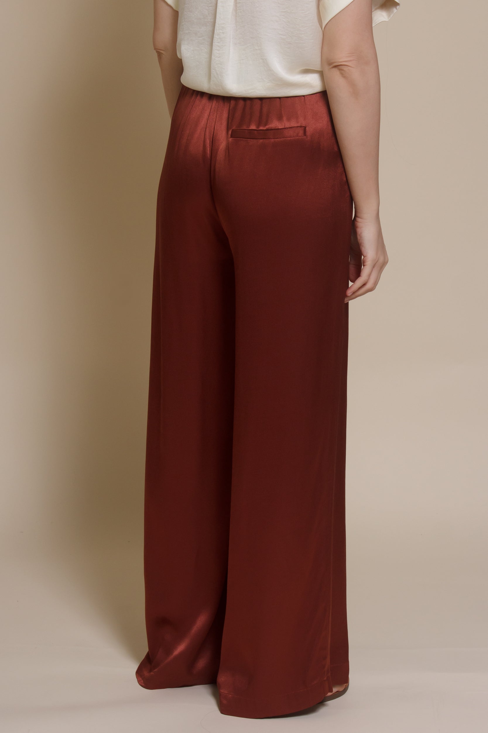 Frnch satin Palmina Pants, in marron glace.