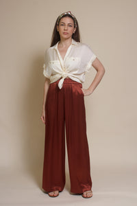 Frnch satin Palmina Pants, in marron glace.