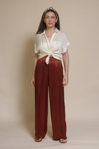 Frnch satin Palmina Pants, in marron glace.