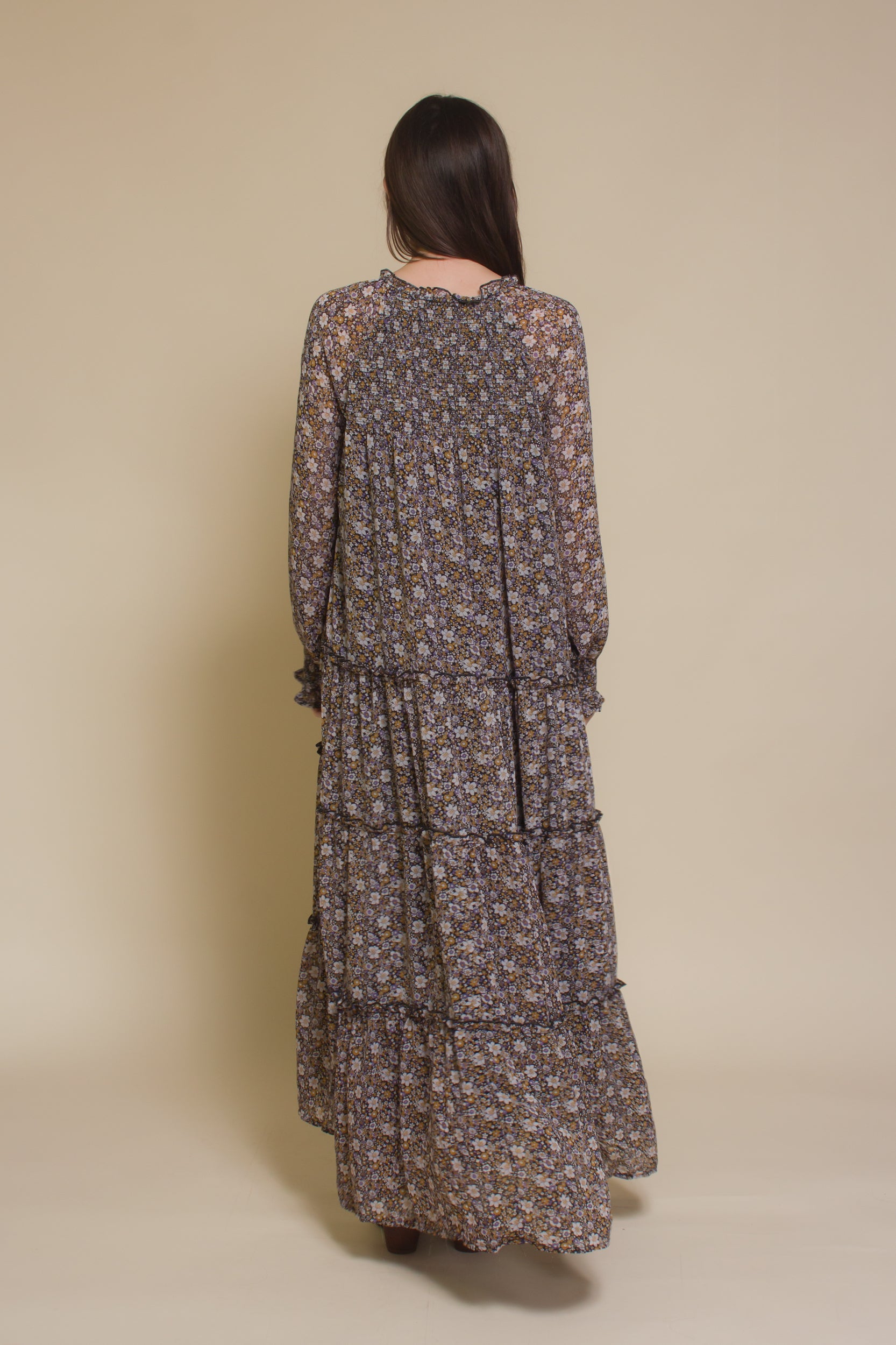 In loom, floral boho maxi dress, in black floral.