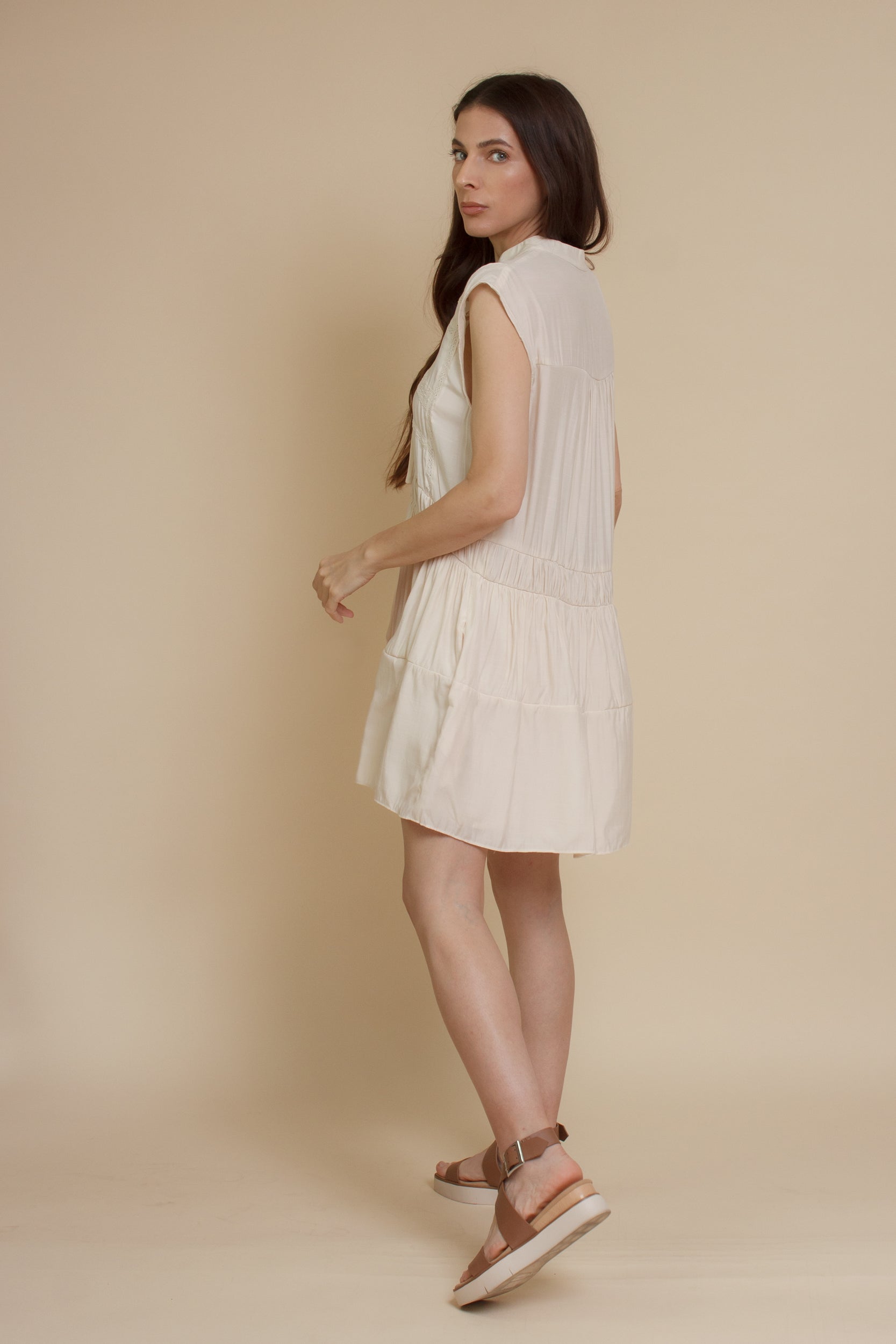 Mustard Seed lace inset mini dress, in ecru.