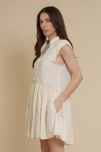 Mustard Seed lace inset mini dress, in ecru.