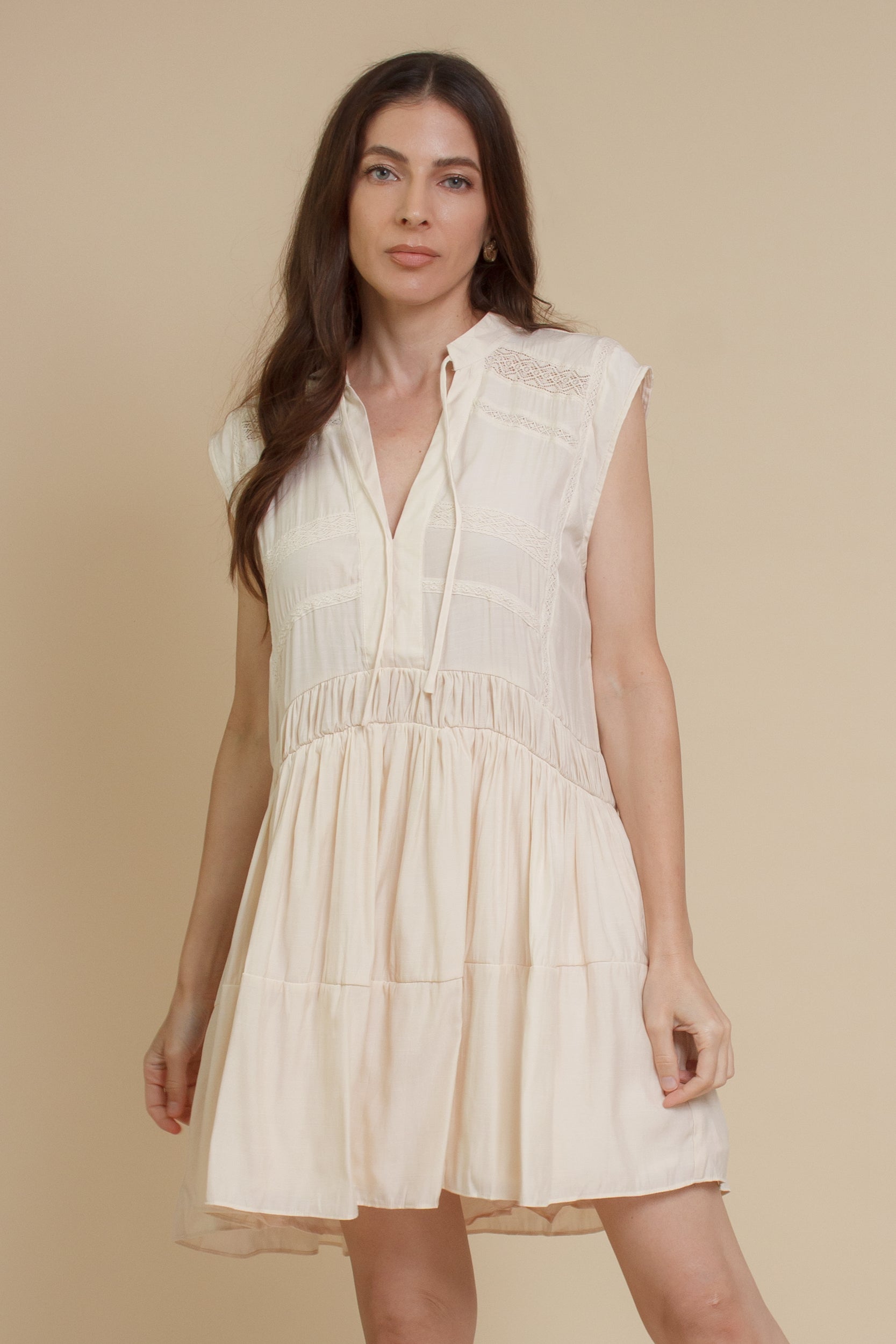 Mustard Seed lace inset mini dress, in ecru.