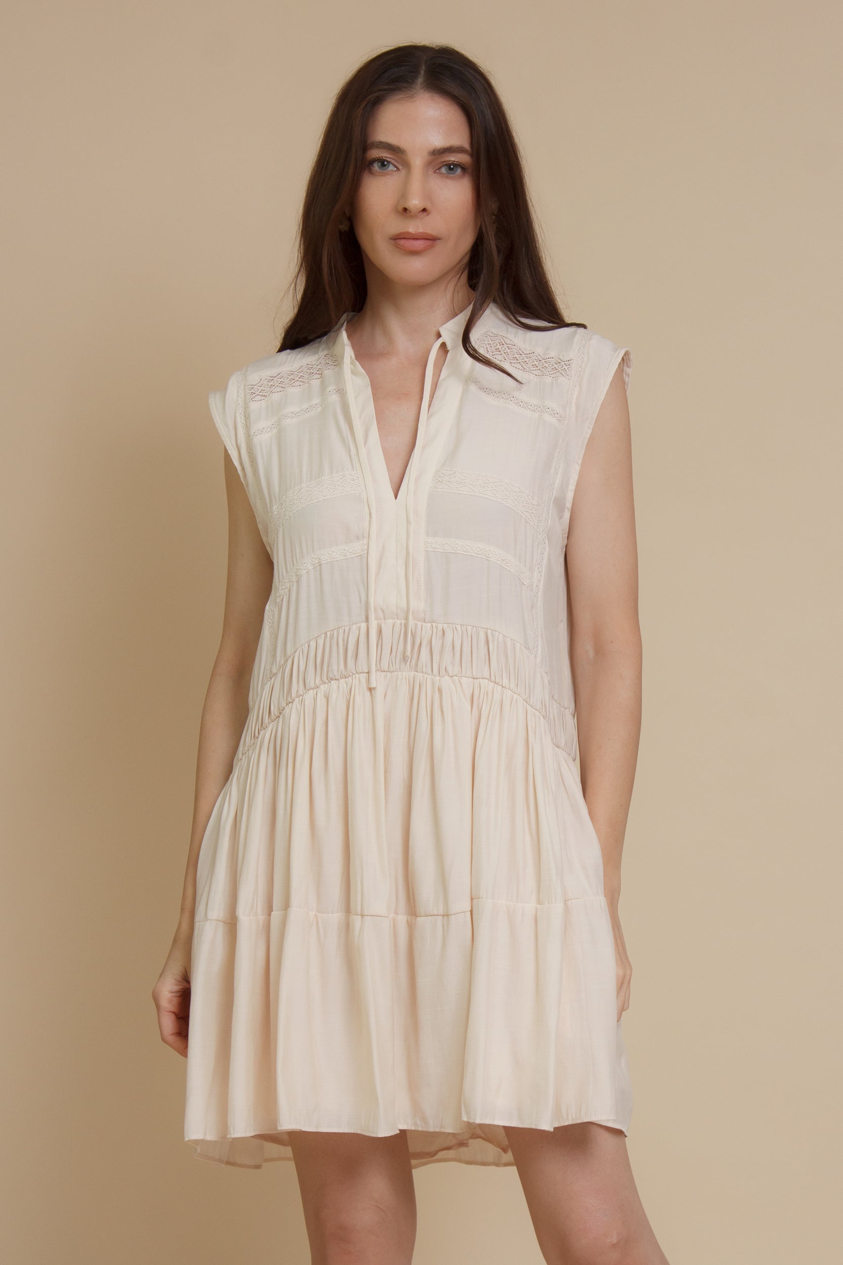 Mustard Seed lace inset mini dress, in ecru.