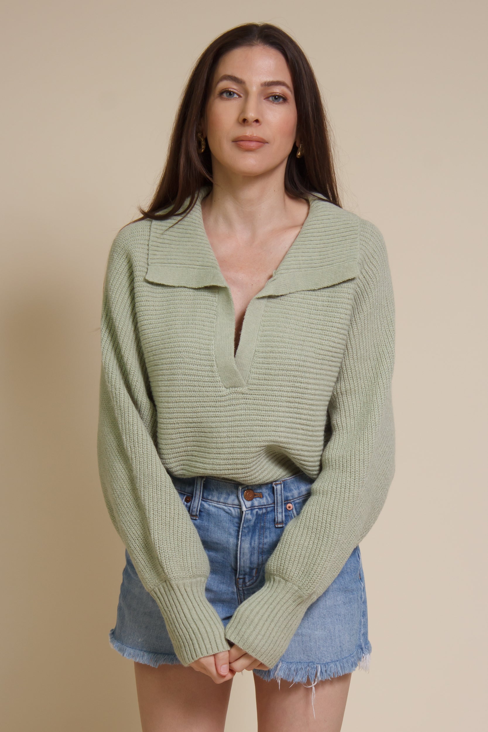 Mable collared sweater, in dusty sage.