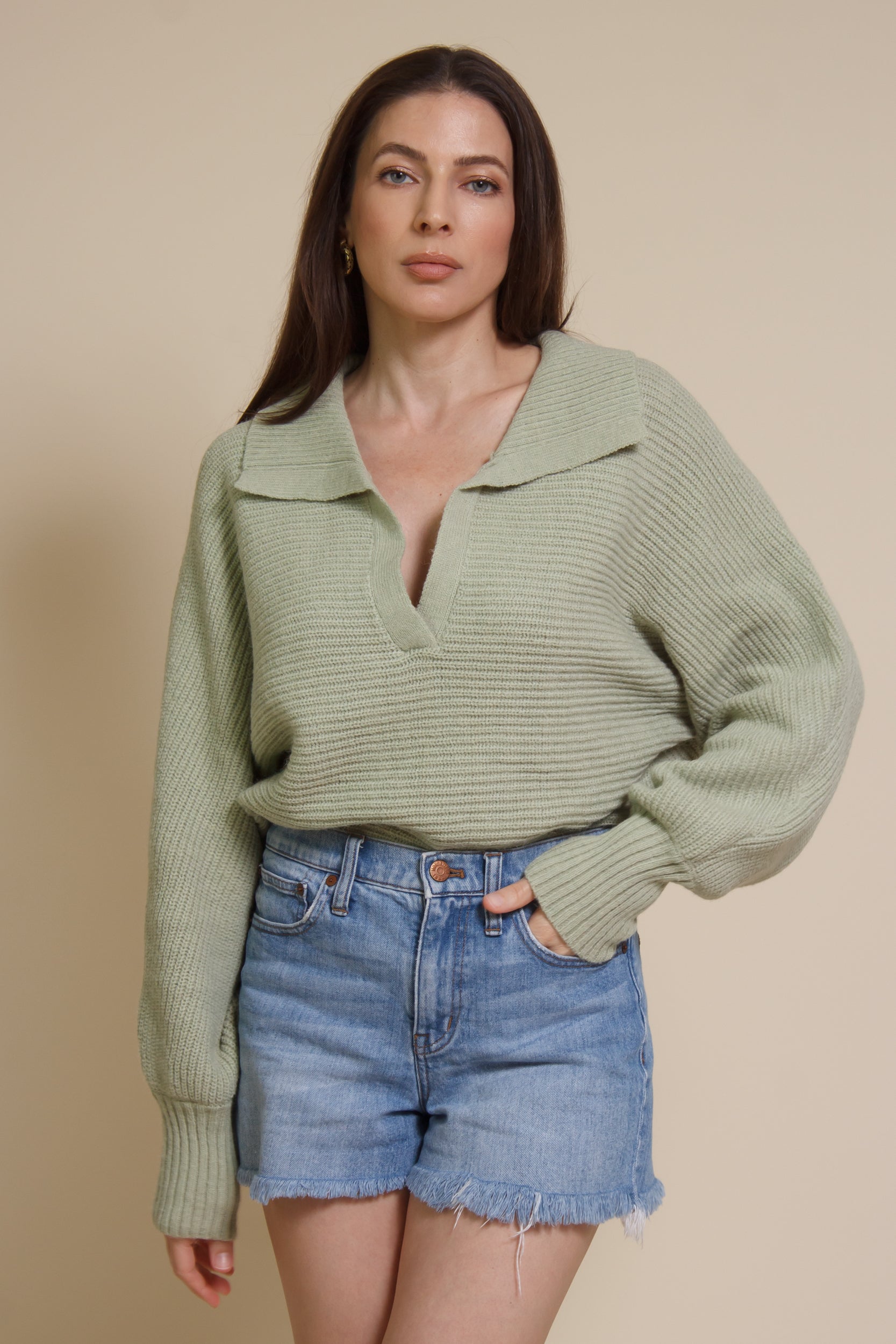 Mable collared sweater, in dusty sage.