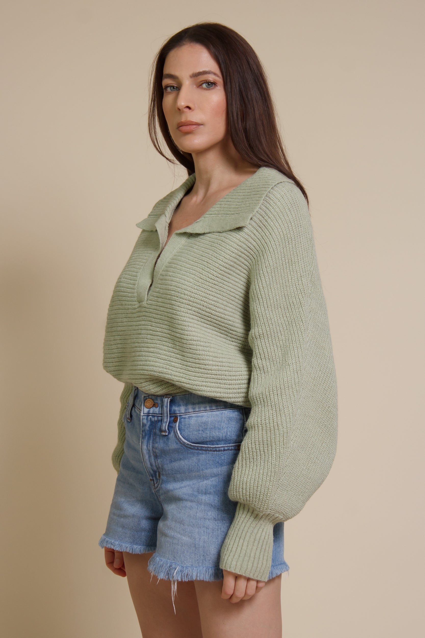 Mable collared sweater, in dusty sage.