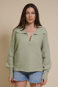 Mable collared sweater, in dusty sage.