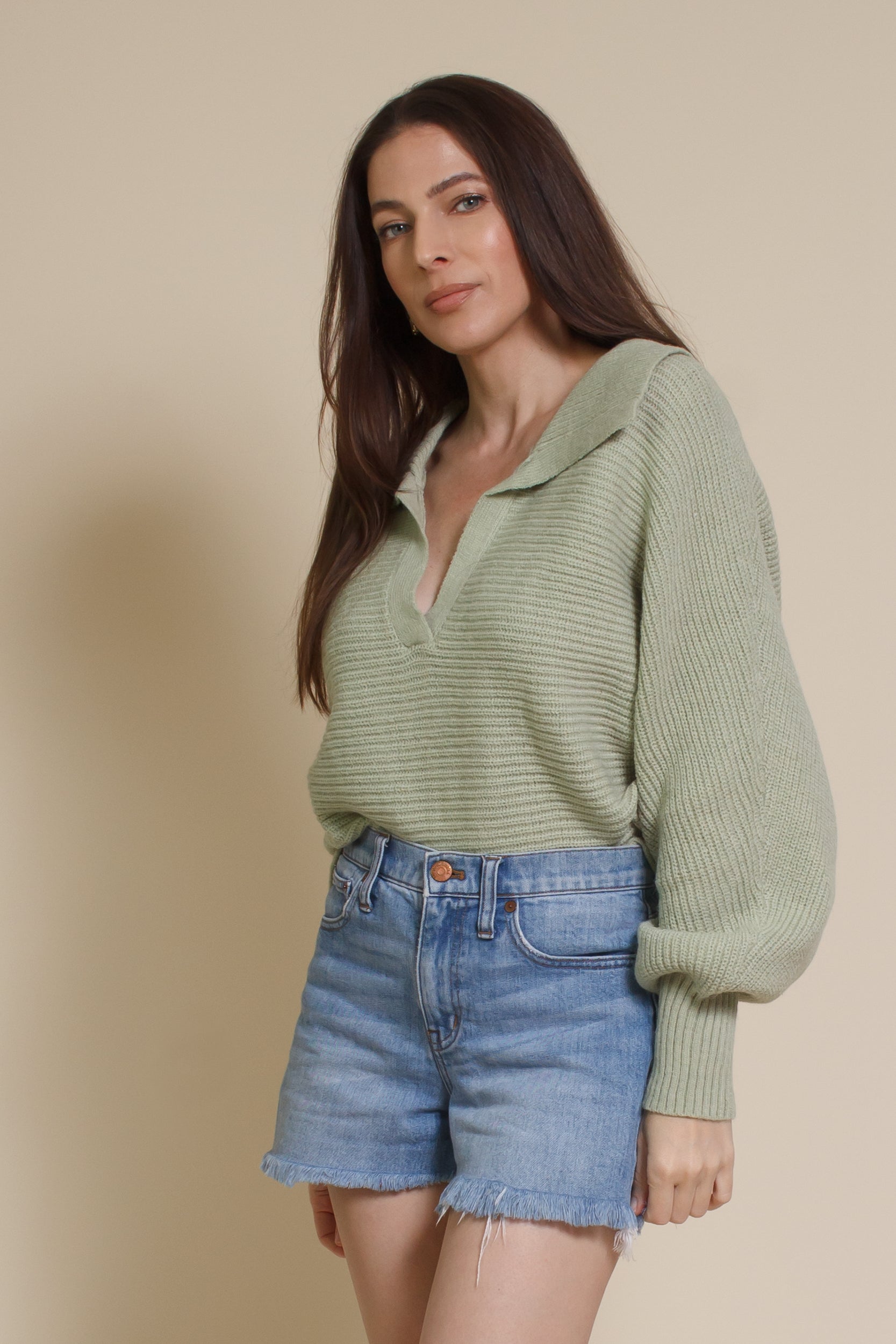 Mable collared sweater, in dusty sage.