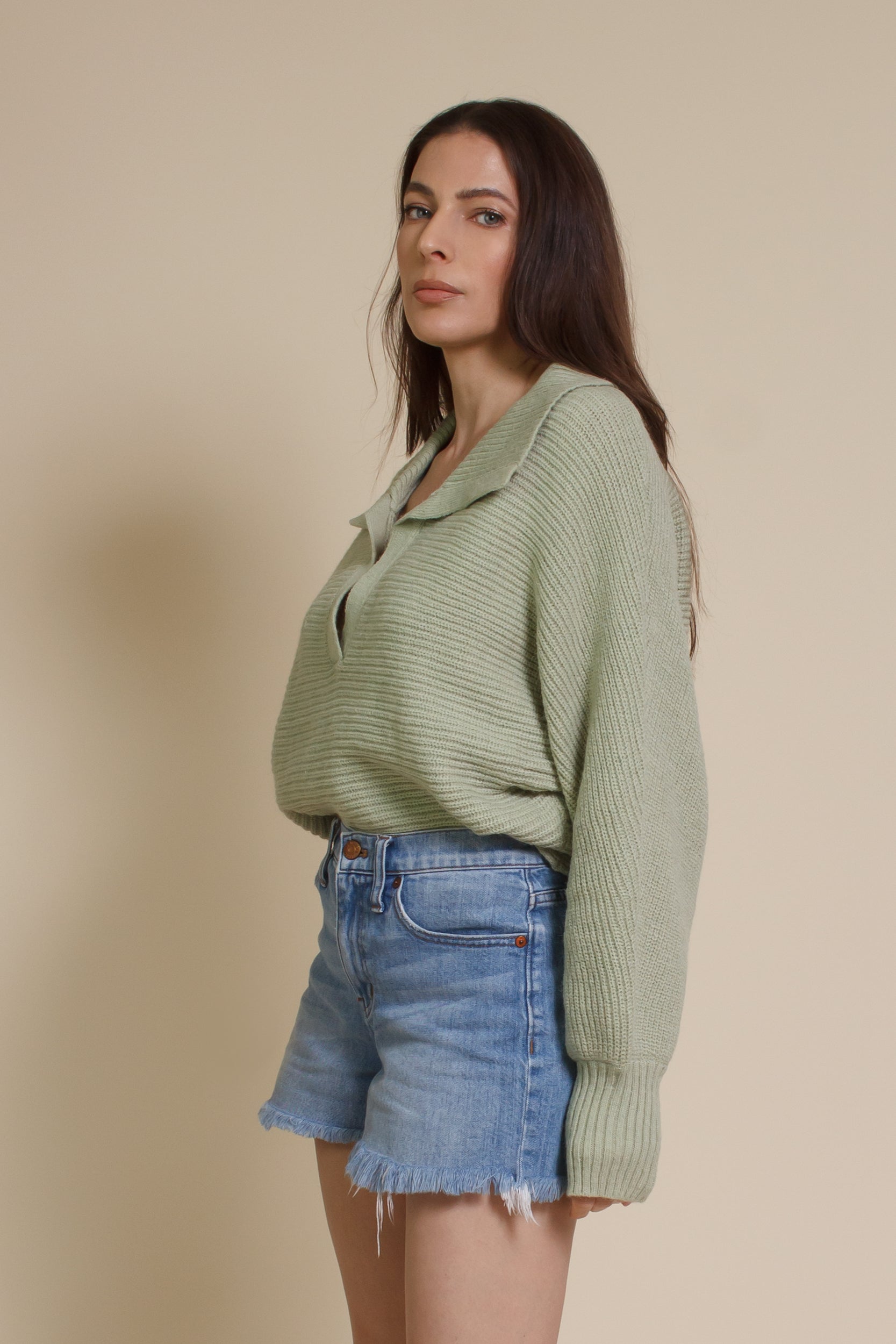 Mable collared sweater, in dusty sage.